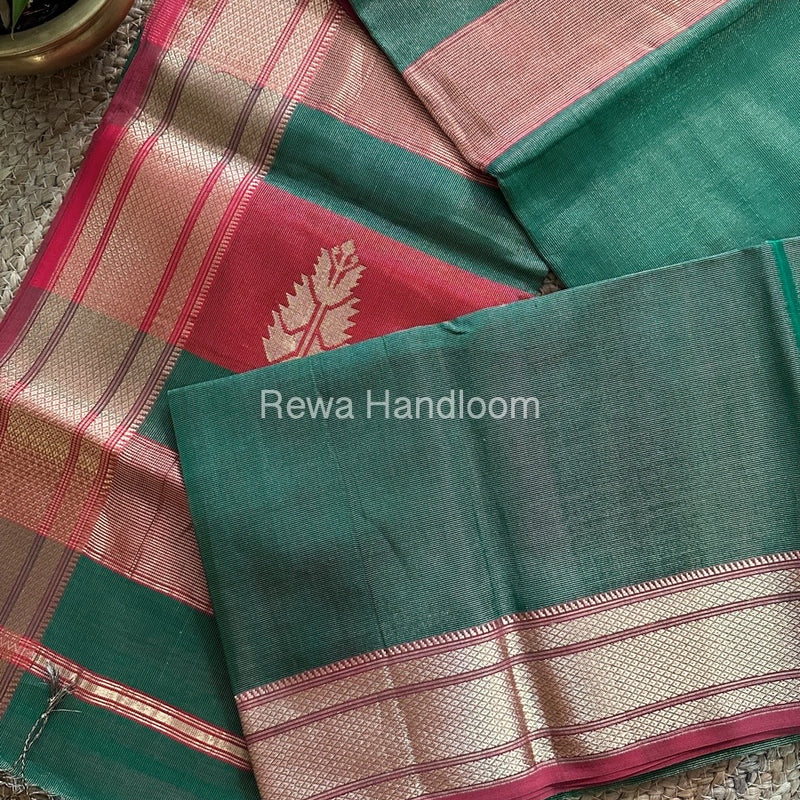 Maheshwari Green Tissue Silk Saree TBS011