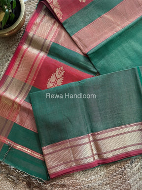 Maheshwari Green Tissue Silk Saree TBS011