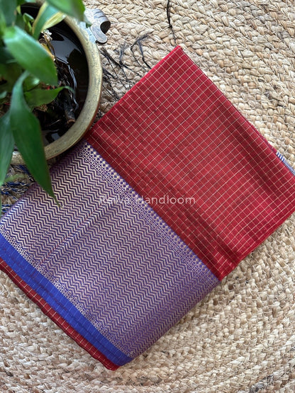 Maheshwari Maroon Skirt Checks Saree SCS016