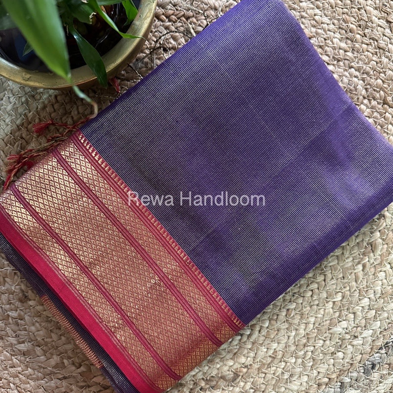 Maheshwari Purple Tissue Silk Saree TBS012