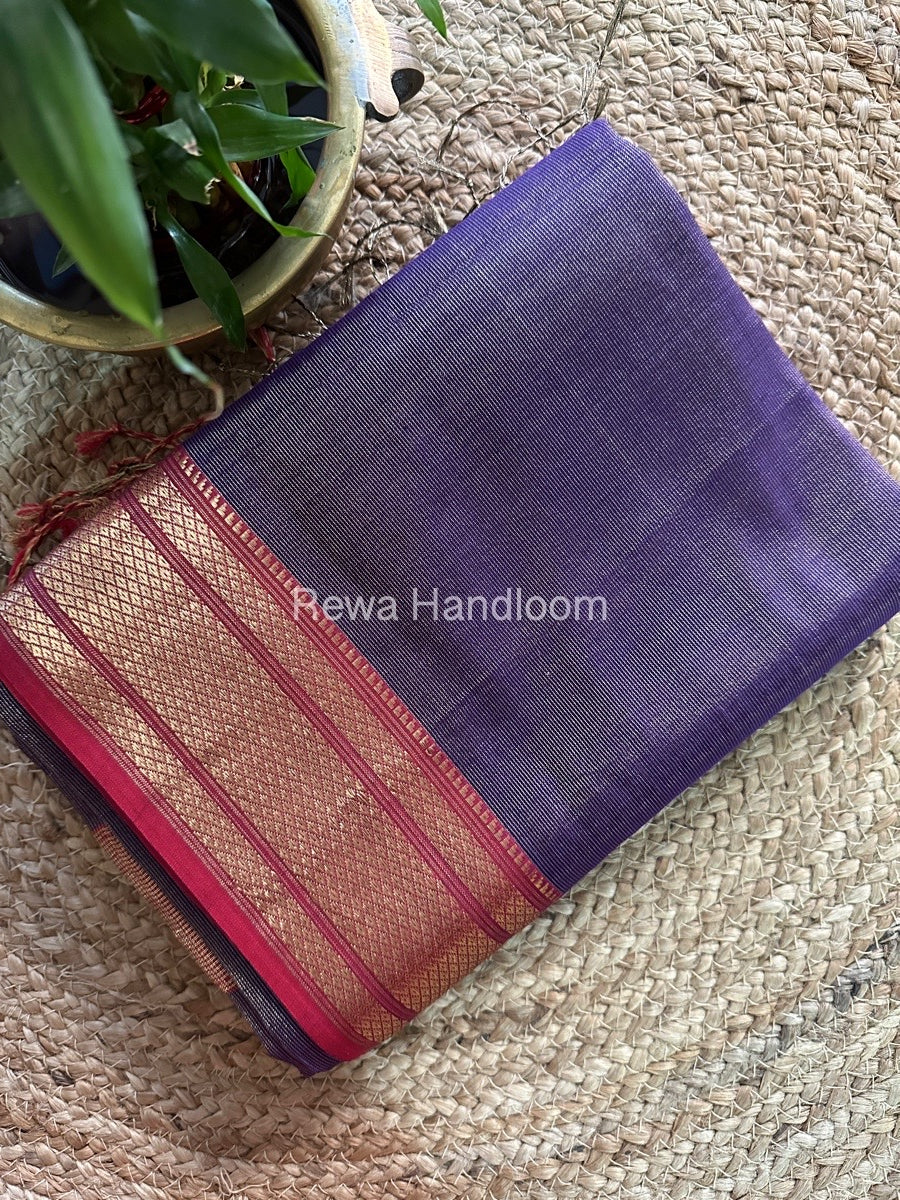 Maheshwari Purple Tissue Silk Saree TBS012