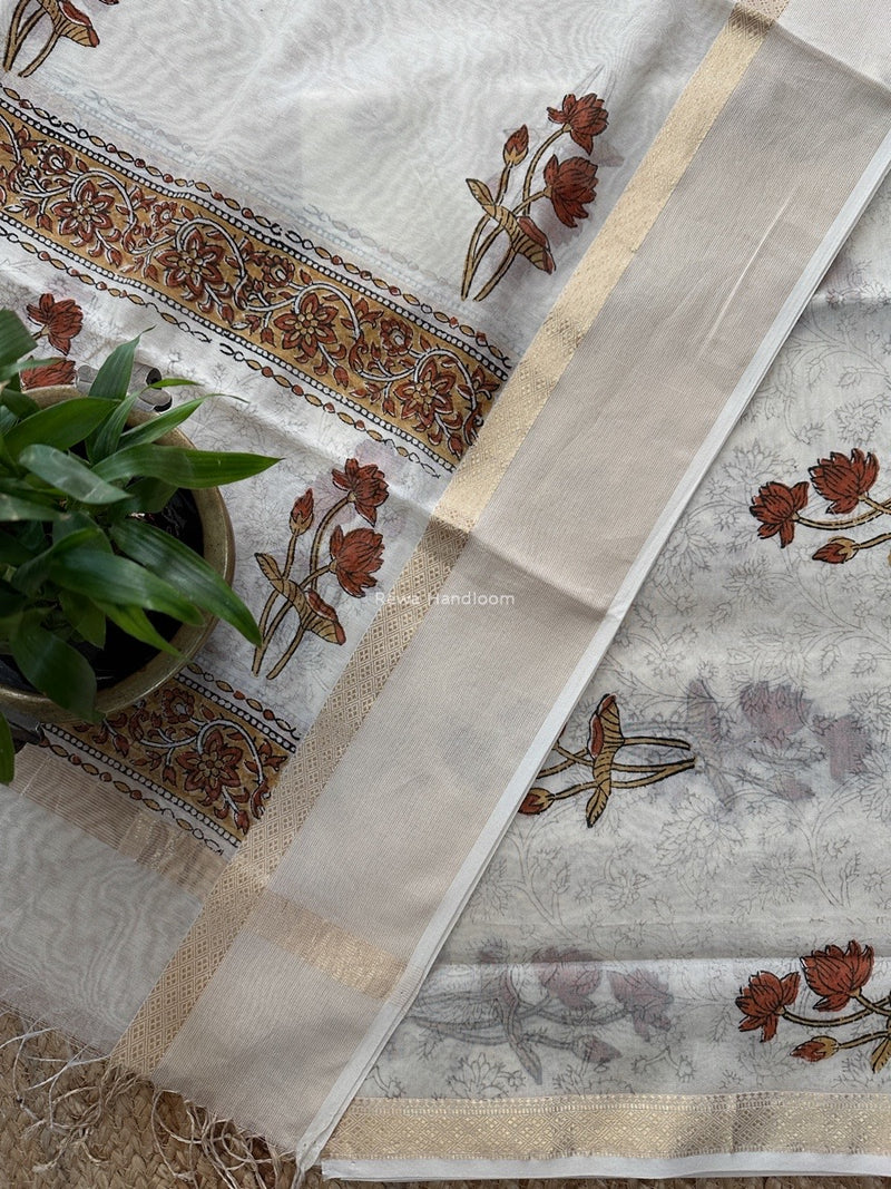 Maheshwari Handblock Print Top-Dupatta