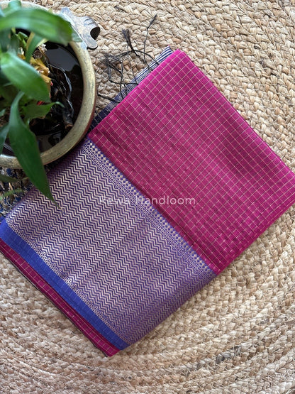 Maheshwari Magenta Skirt Checks Saree SCS020