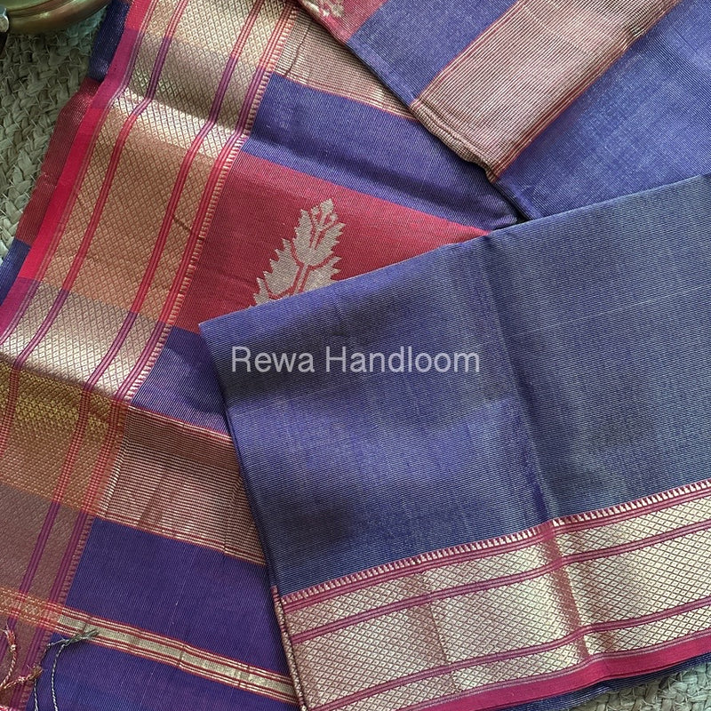Maheshwari Purple Tissue Silk Saree TBS012