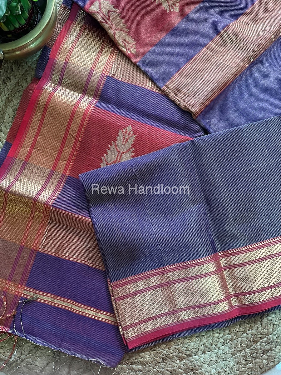 Maheshwari Purple Tissue Silk Saree TBS012