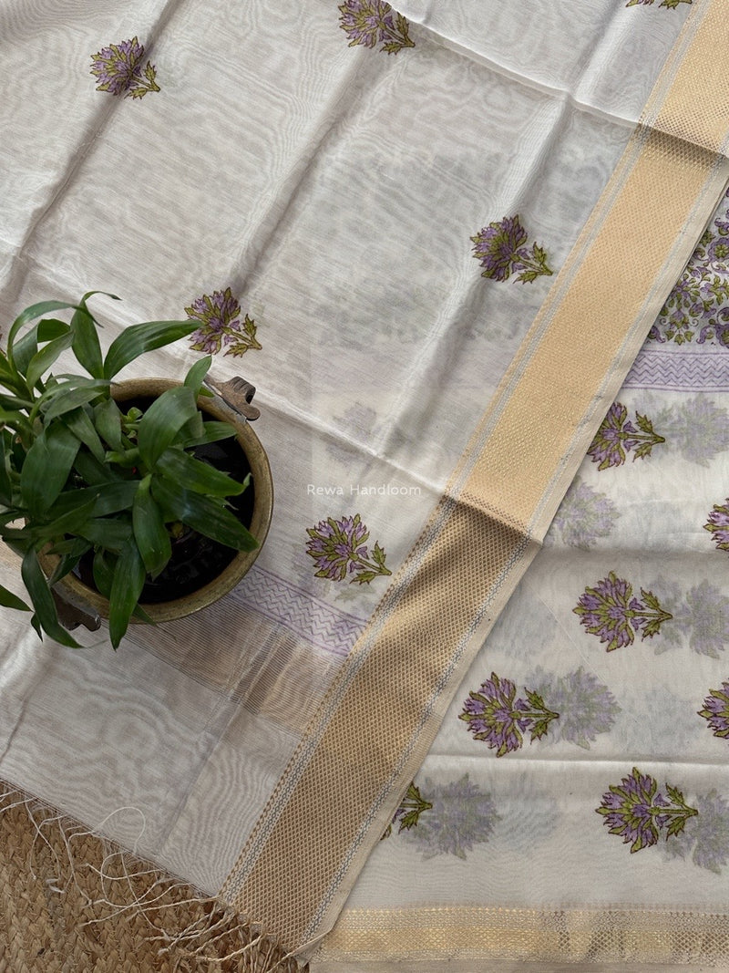 Maheshwari Handblock Print Top-Dupatta 