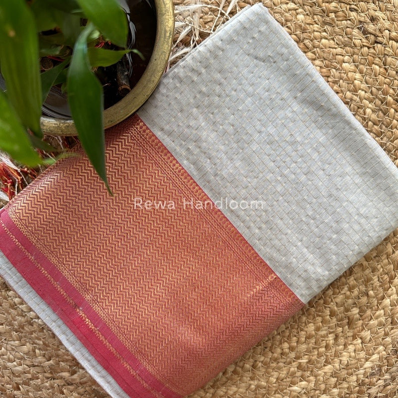 Maheshwari Light Grey Zari Skirt Checks Saree SCS07