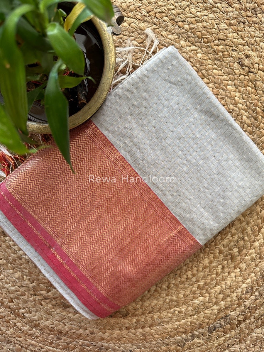 Maheshwari Light Grey Zari Skirt Checks Saree SCS07