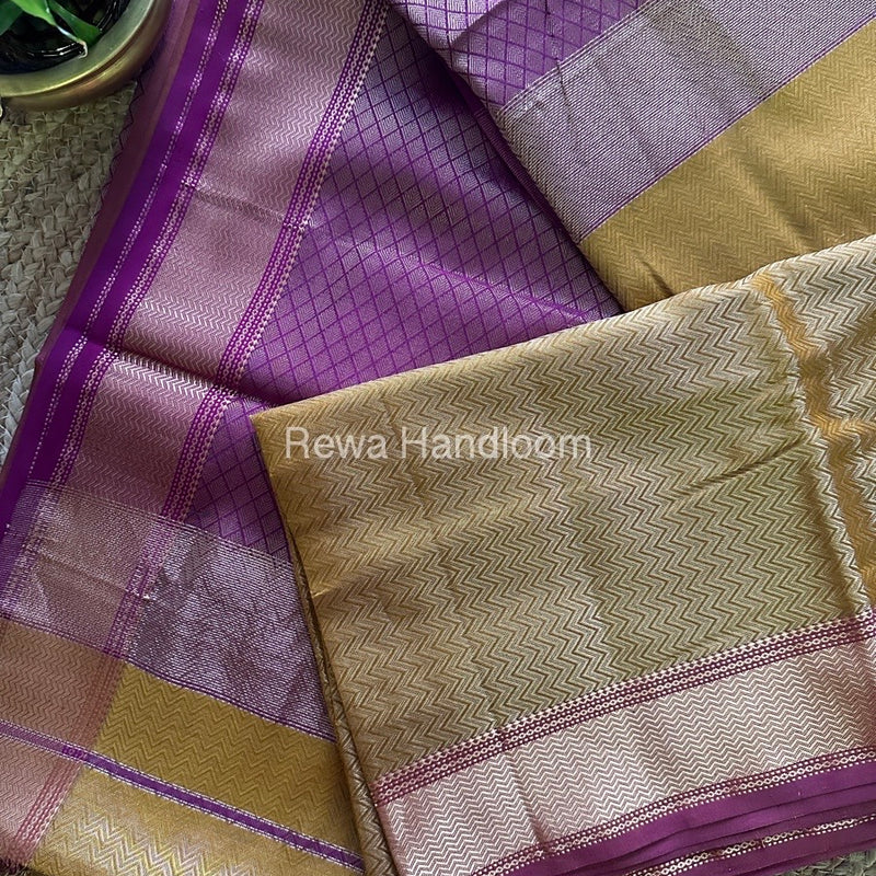 Maheshwari Golden Yellow 4 Pedal Tissue Saree FBS09
