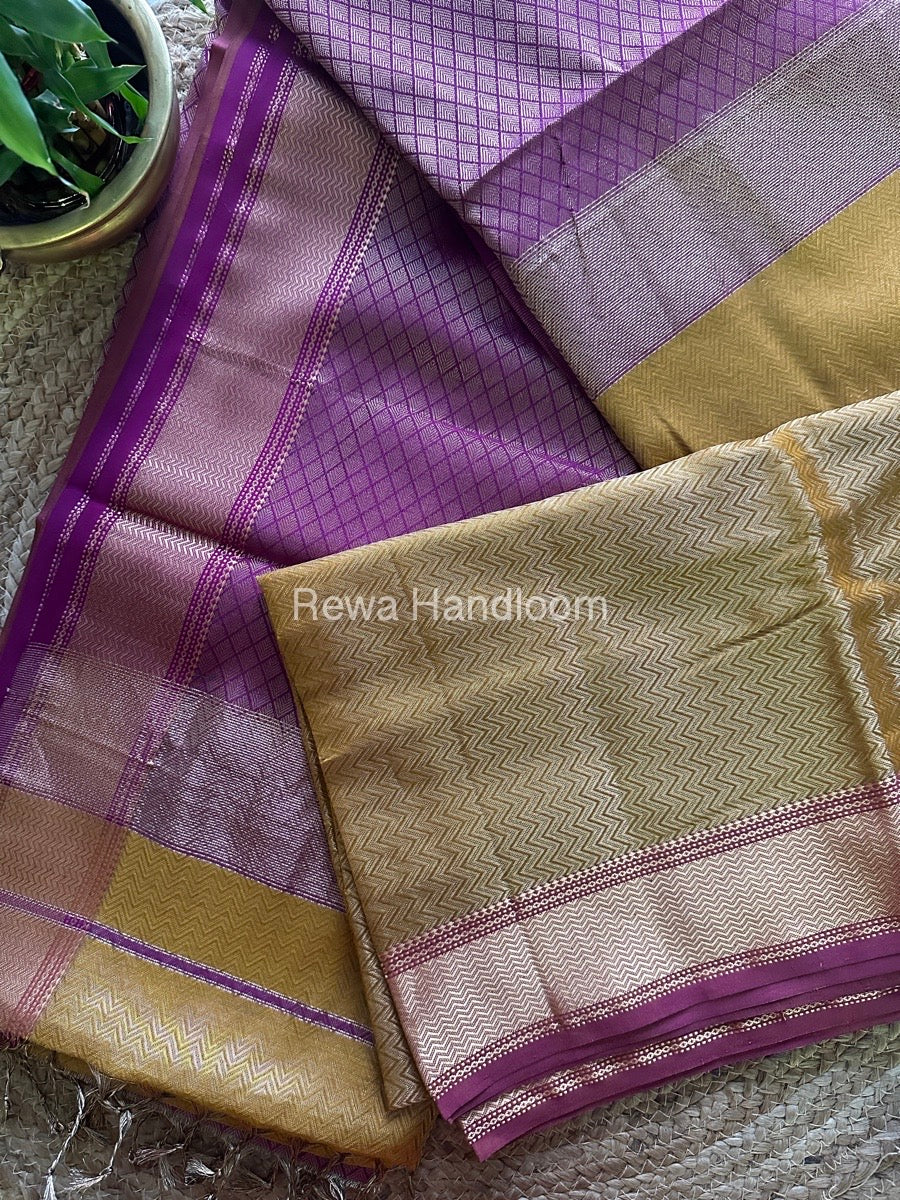 Maheshwari Golden Yellow 4 Pedal Tissue Saree FBS09