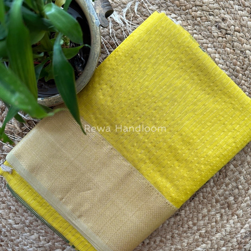 Maheshwari Yellow Zari Skirt Checks Saree SCS04