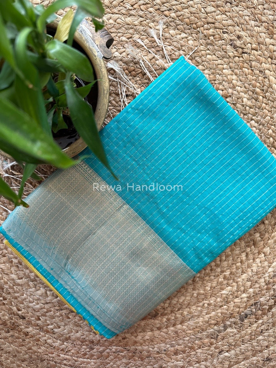 Maheshwari Aqua Green Zari Skirt Checks Saree SCS08