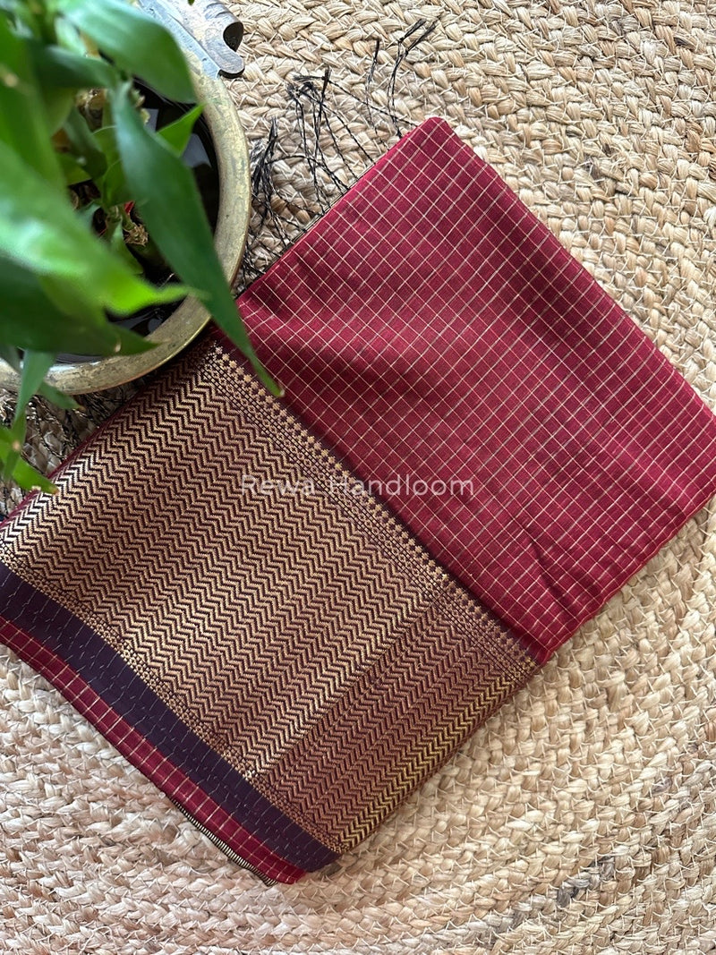 Maheshwari Maroon Zari Skirt Checks Saree SCS01