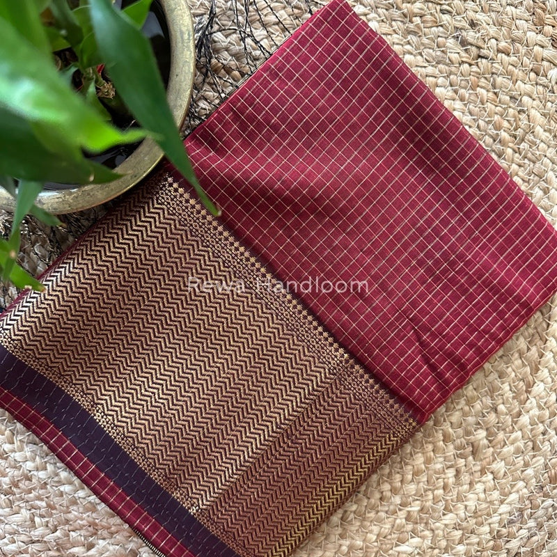 Maheshwari Maroon Zari Skirt Checks Saree SCS01