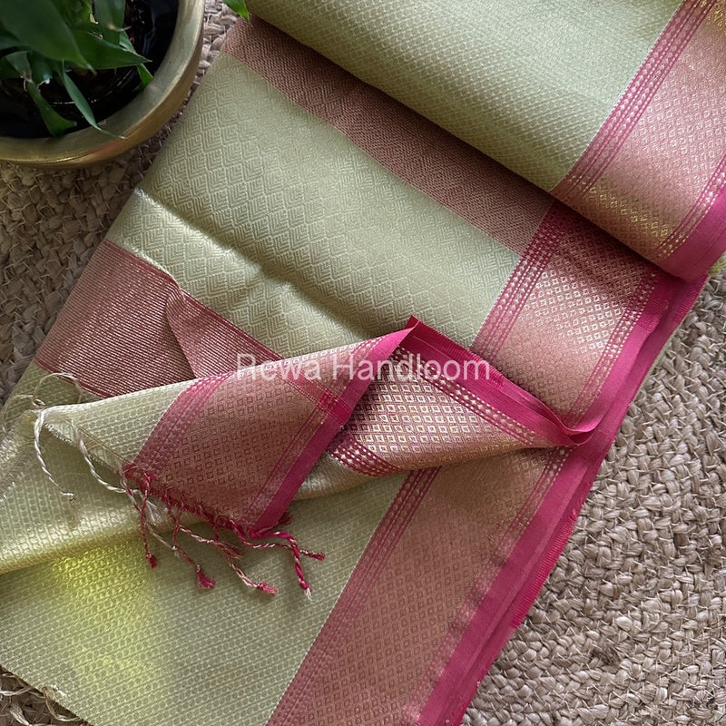 Maheshwari Light Pista Green 4 Pedal Tissue Saree FBS013