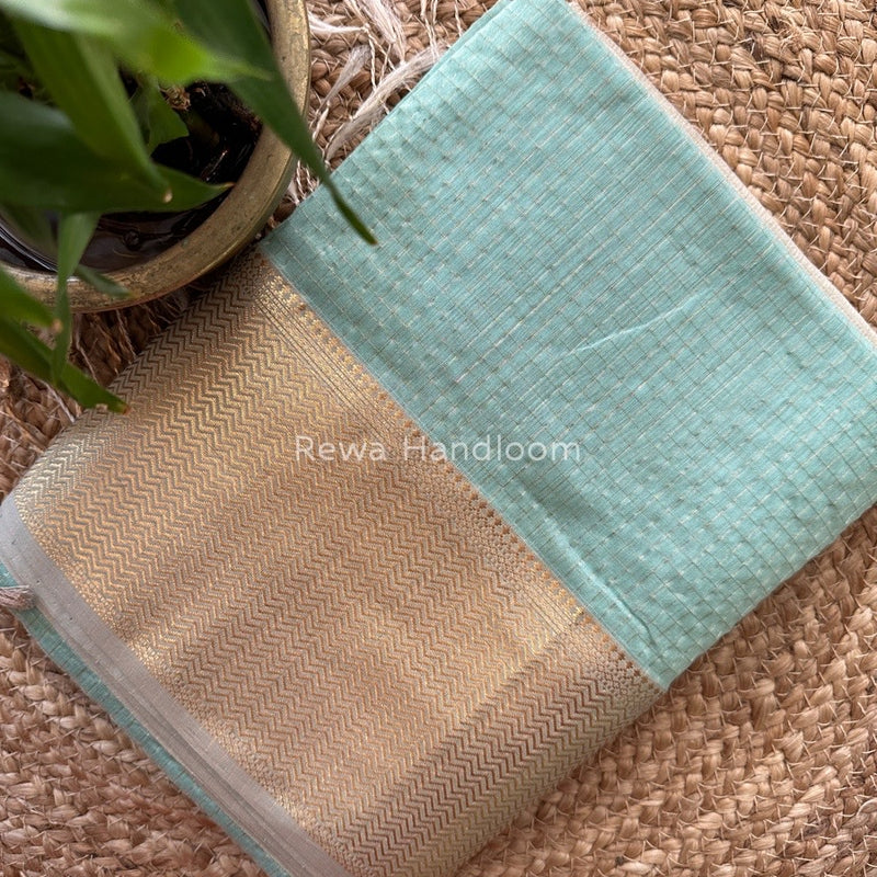 Maheshwari Light Pista Zari Skirt Checks Saree SCS03
