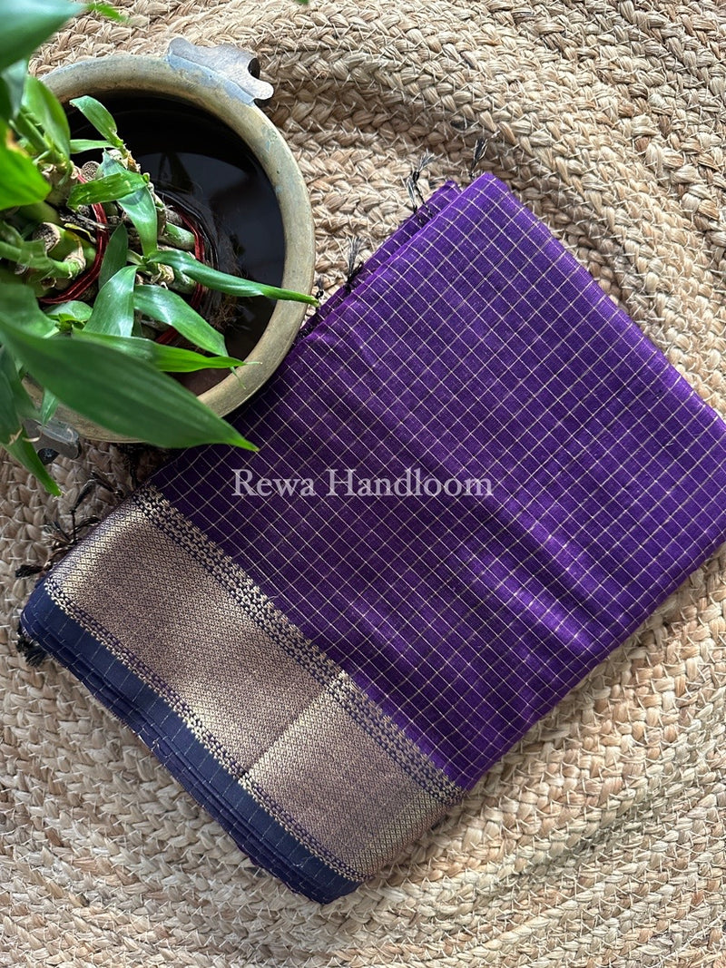 Maheshwari Purple Zari Checks Saree ZCHX214