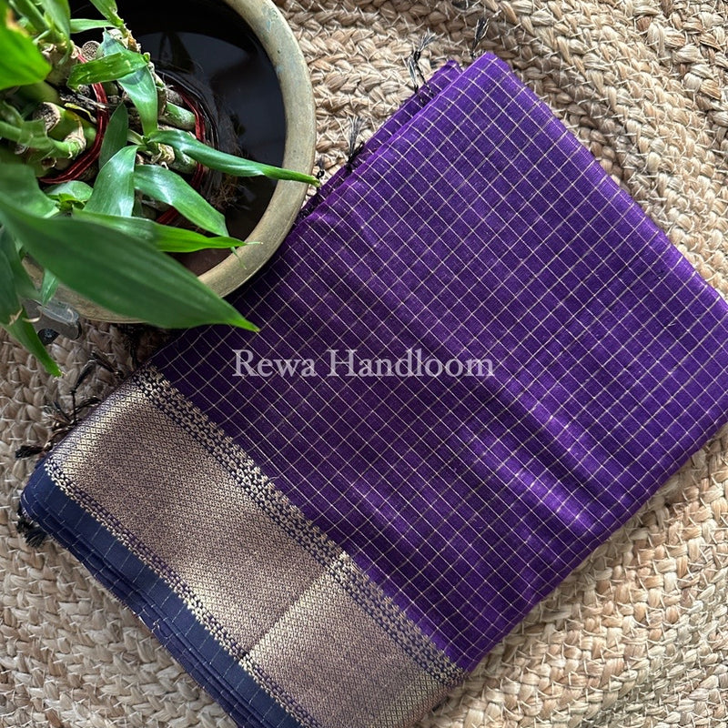 Maheshwari Purple Zari Checks Saree ZCHX214