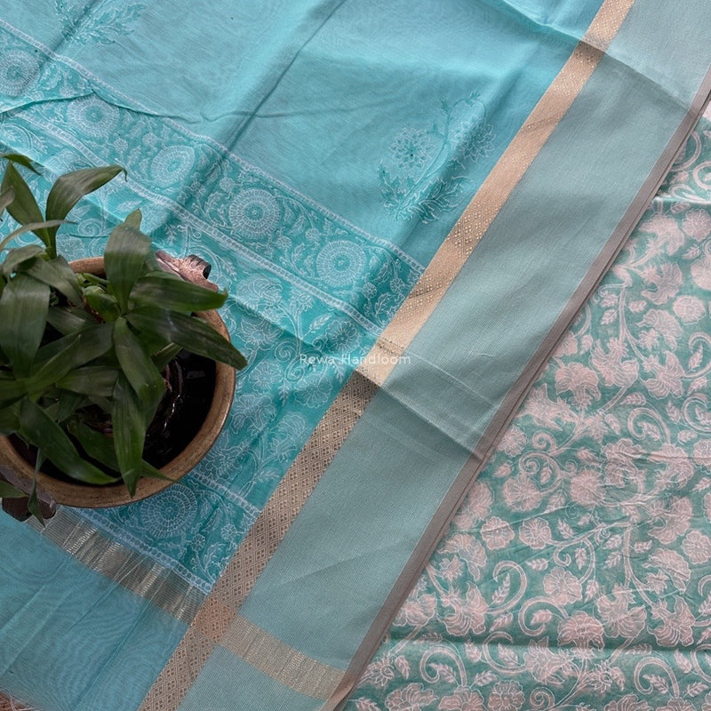 Maheshwari Handblock Print Top-Dupatta