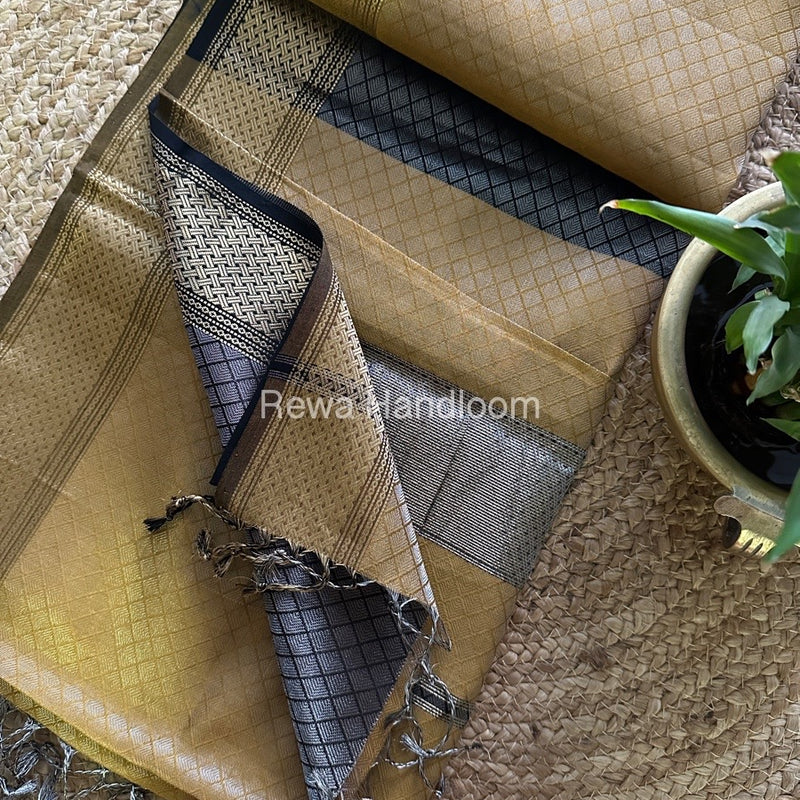 Maheshwari Mustard Yellow 4 Pedal Tissue Saree FBS014