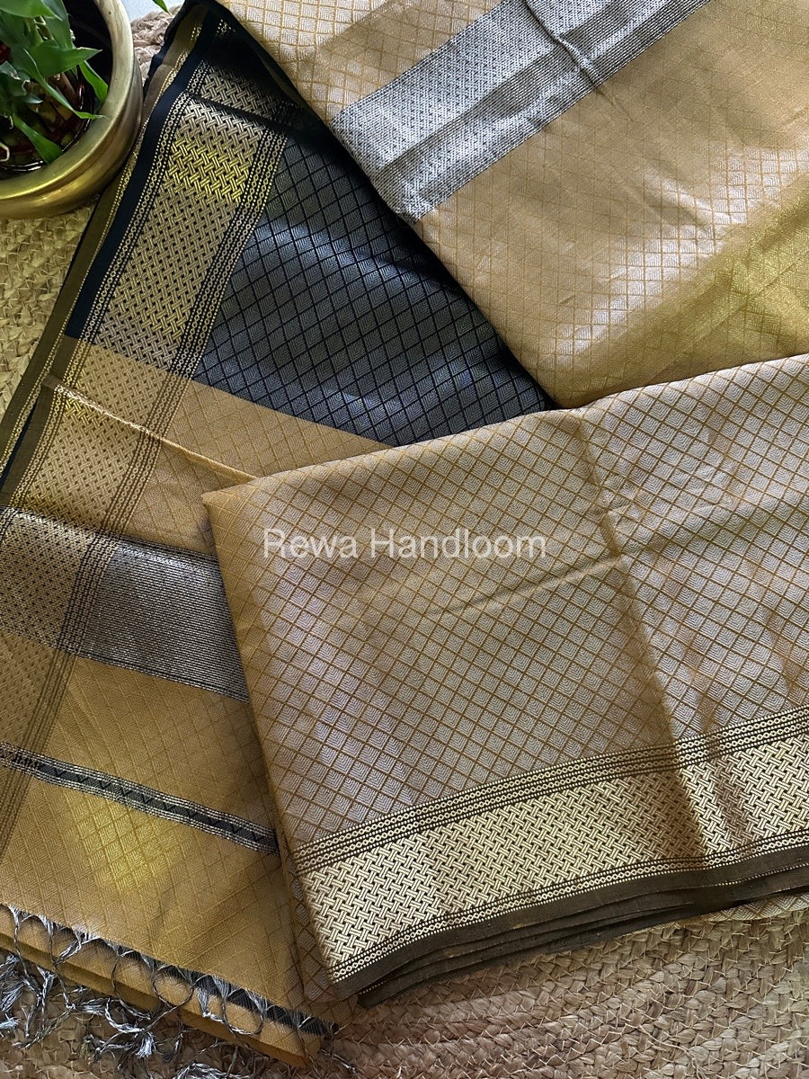 Maheshwari Mustard Yellow 4 Pedal Tissue Saree FBS014