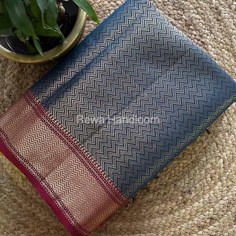 Maheshwari Rama Blue 4 Pedal Tissue Saree FBS01