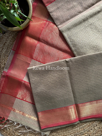 Maheshwari Beige Zari Checks Saree ZCHX215