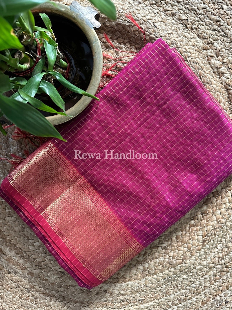 Maheshwari Magenta Zari Checks Saree ZCHX216