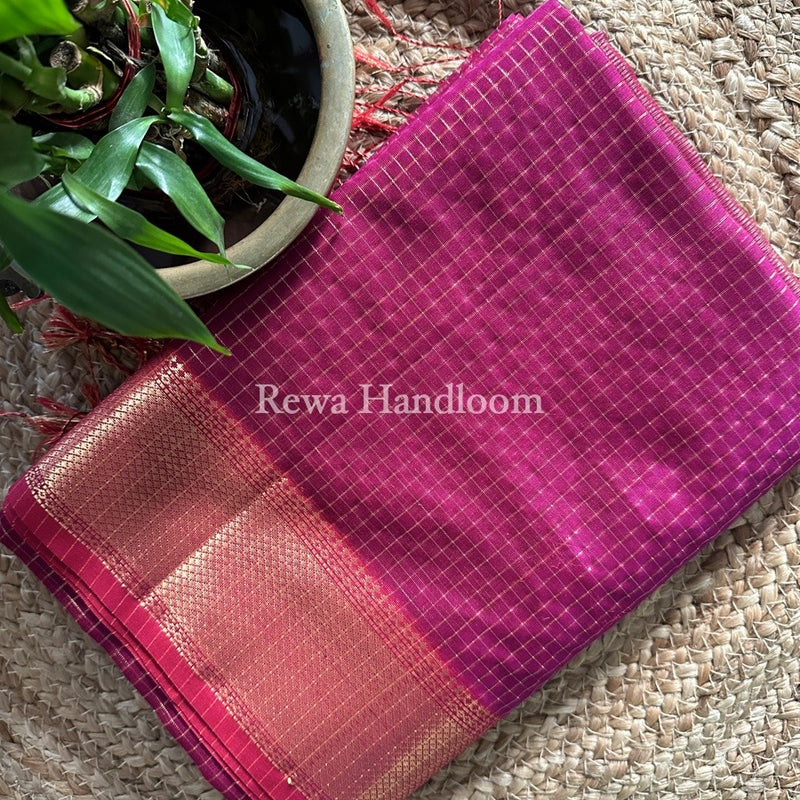 Maheshwari Magenta Zari Checks Saree ZCHX216