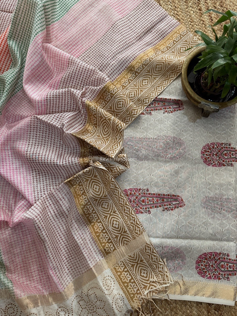 Maheshwari Handblock Print Top-Dupatta
