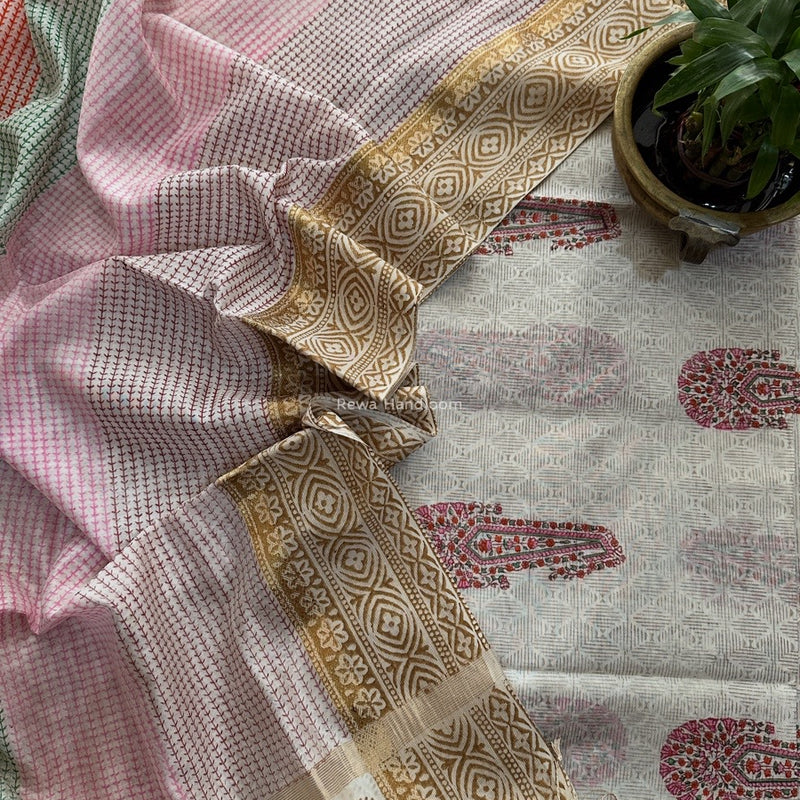 Maheshwari Handblock Print Top-Dupatta