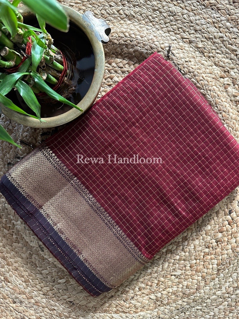 Maheshwari Maroon Zari Checks Saree ZCHX217