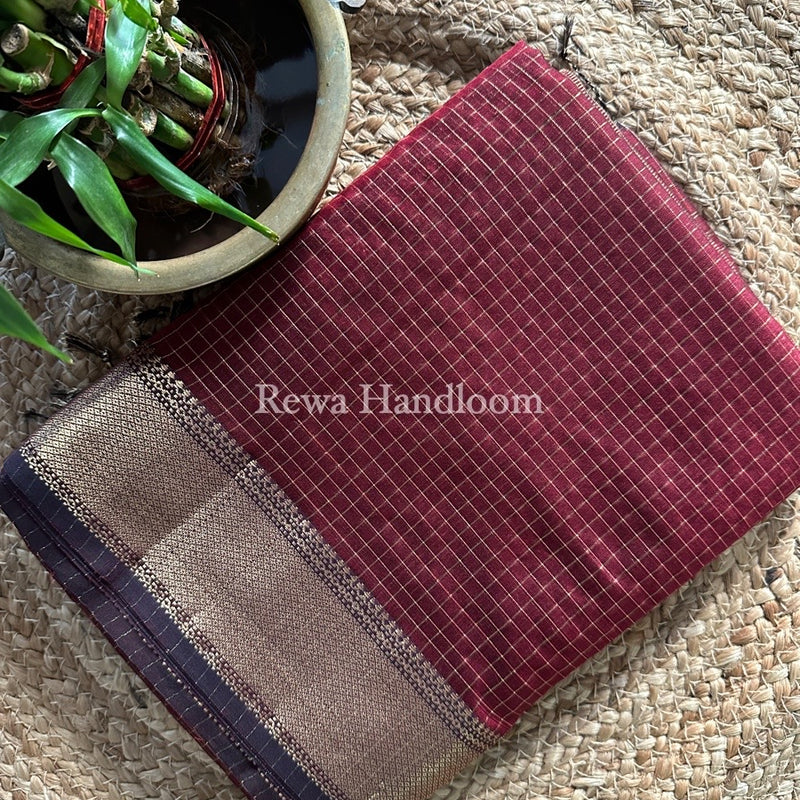 Maheshwari Maroon Zari Checks Saree ZCHX217