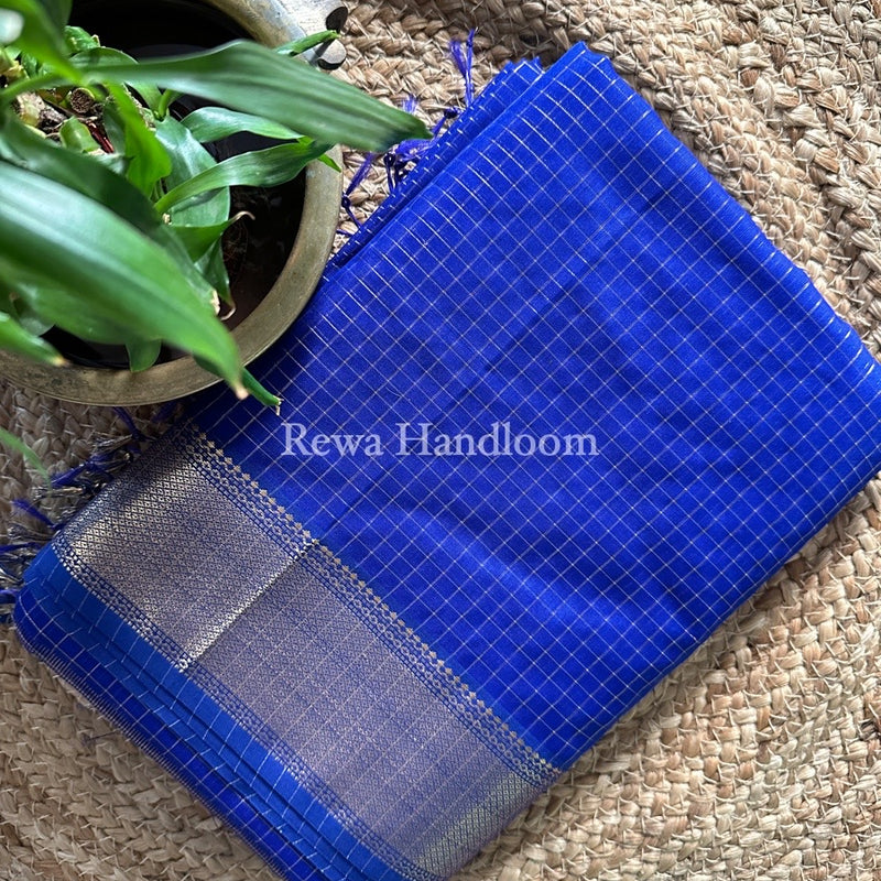 Maheshwari Royal Blue Zari Checks Saree ZCHX199