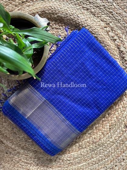 Maheshwari Royal Blue Zari Checks Saree ZCHX199