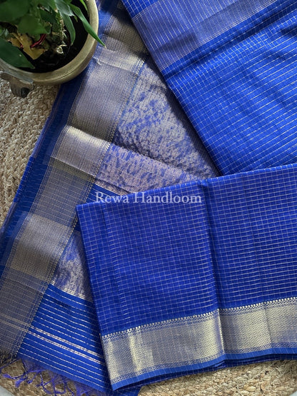 Maheshwari Royal Blue Zari Checks Saree ZCHX199
