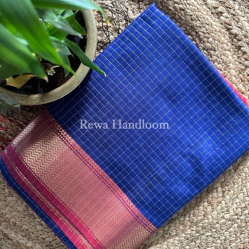 Maheshwari Blue Zari Checks Saree ZCHX201