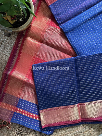 Maheshwari Blue Zari Checks Saree ZCHX201