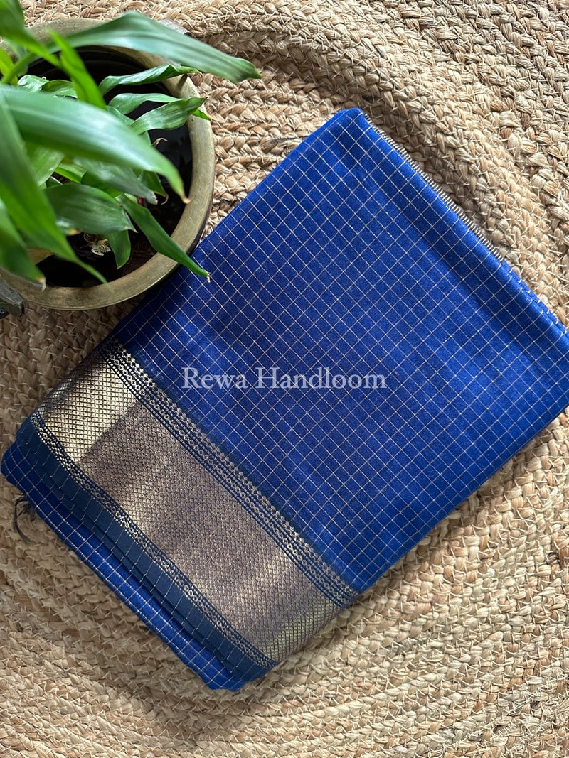 Maheshwari Blue Zari Checks Saree ZCHX213