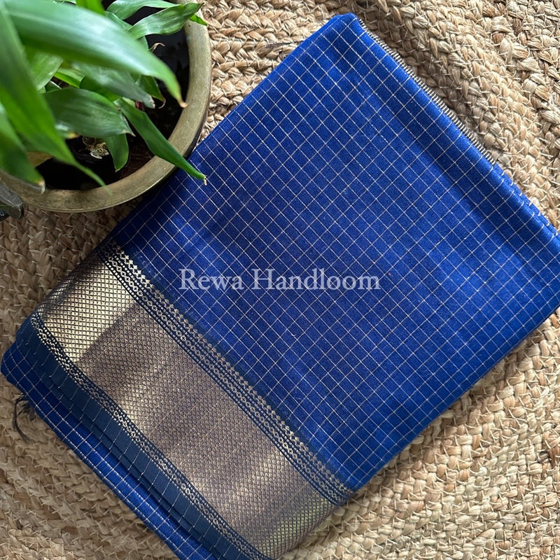 Maheshwari Blue Zari Checks Saree ZCHX213