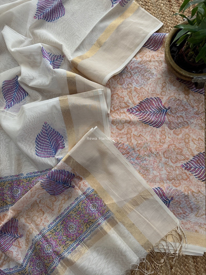 Maheshwari Handblock Print Top-Dupatta 