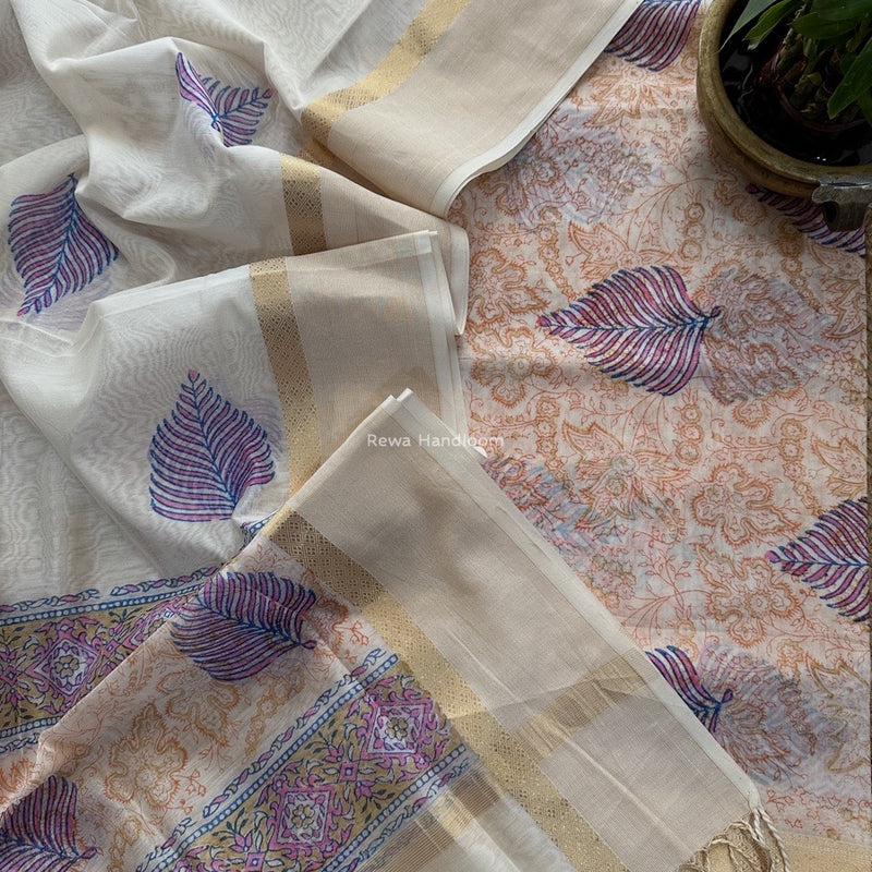 Maheshwari Handblock Print Top-Dupatta 