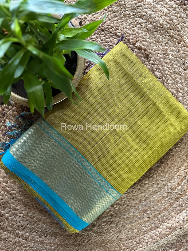 Exclusive Maheshwari Mehendi Green Tissue Silk Saree ZTS00136