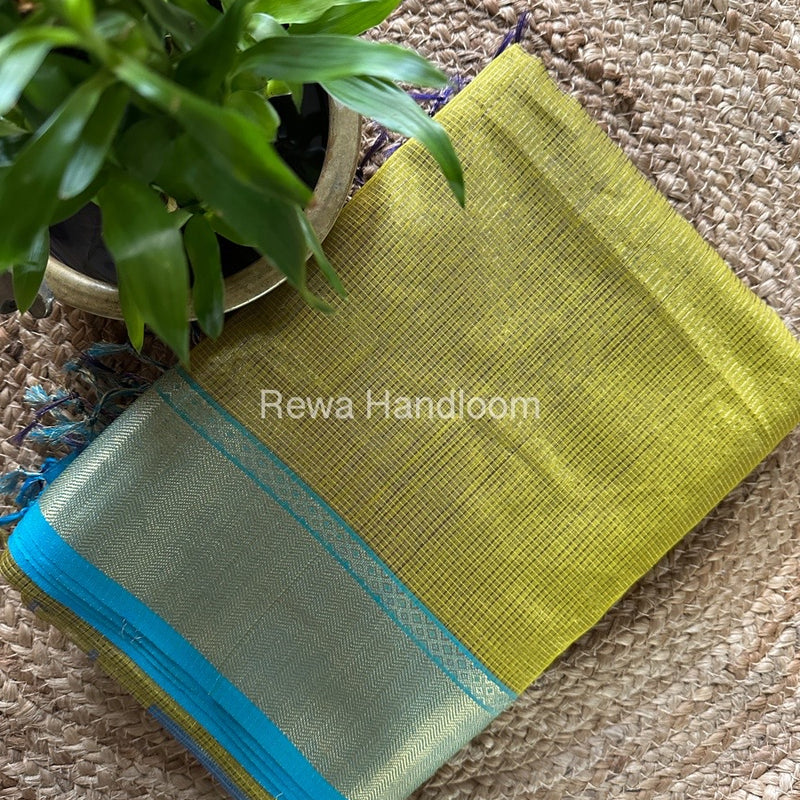 Exclusive Maheshwari Mehendi Green Tissue Silk Saree ZTS00136