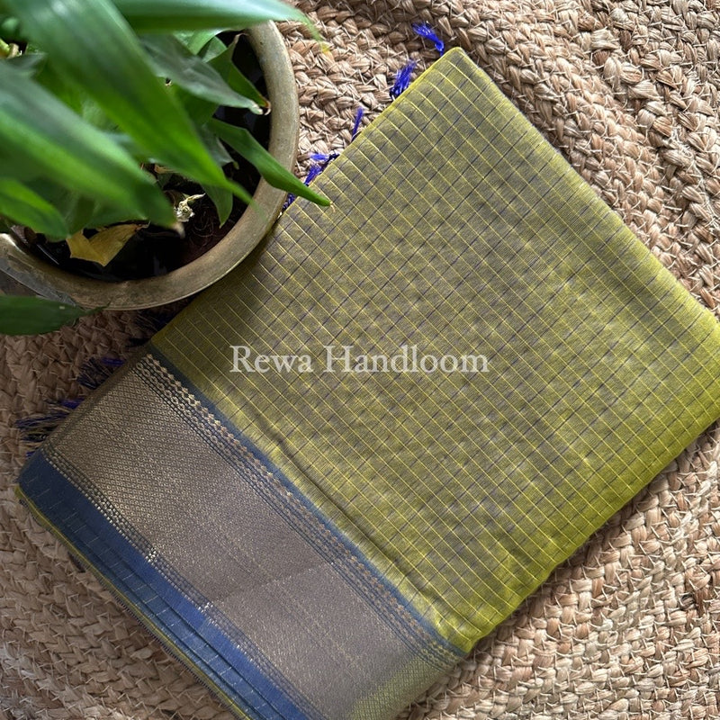 Maheshwari Mehendi Green Zari Checks Saree ZCHX197