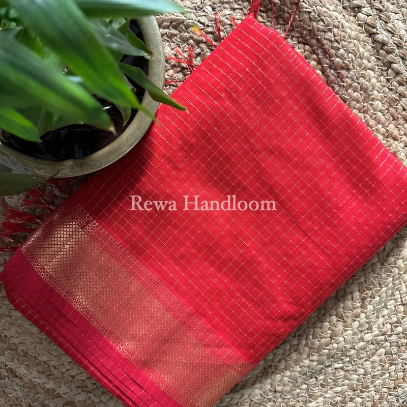 Maheshwari Red Zari Checks Saree ZCHX200