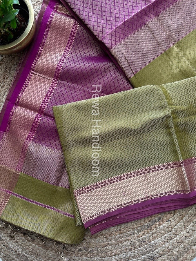 Maheshwari Mehendi Green 4 Pedal Tissue Saree FBS018