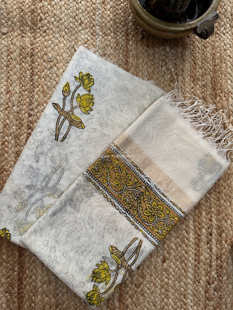Maheshwari White Handblock Print Top-Dupatta HBS0165
