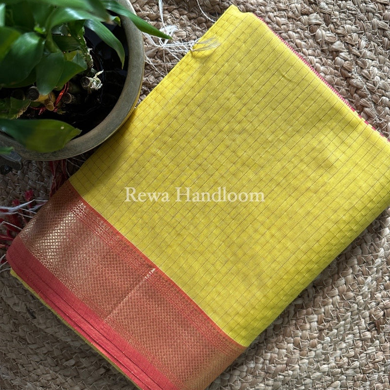 Maheshwari Yellow Zari Checks Saree ZCHX202