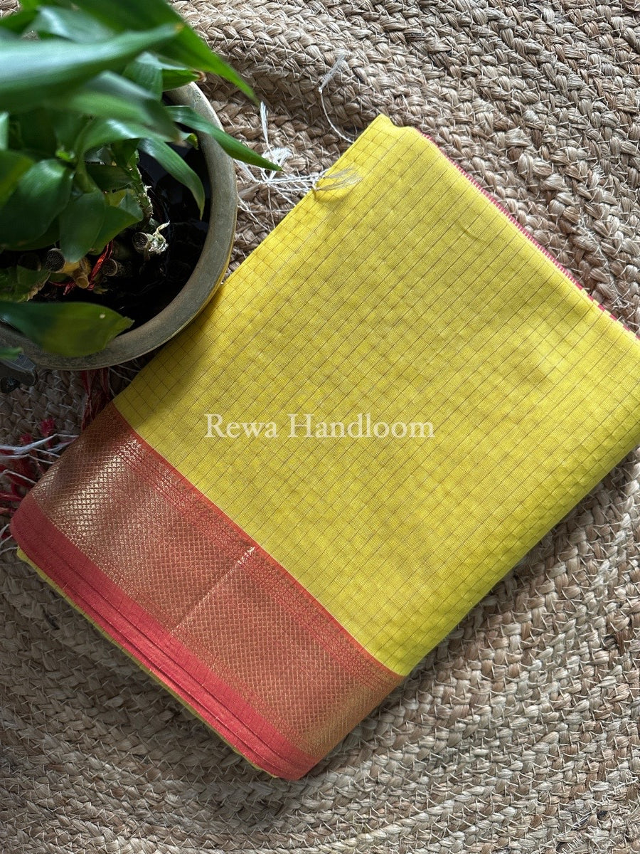 Maheshwari Yellow Zari Checks Saree ZCHX202